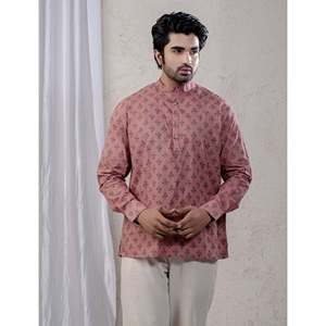 Kurta décontracté imprimé 100% coton pour hommes, chemise décontractée à motif floral pour hommes avec manches longues, tissu popeline respirant - Product Image 3