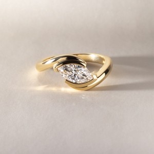 Marquise Lab Grown Diamond Bezel <b>Set</b> Engagement <b>Ring</b> 14K <b>Gold</b> IGI Certified Sustainable Lab Created Solitaire Jewelry - Product Image 1