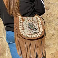 Hippie Leather Shoulder Bag - Brown Caramel | Fringe Bag by Moroccan Corridor