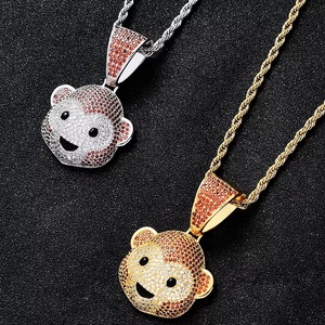 Collier Pendentif Tête de Singe Adorable en Moissanite Iced Out, Plaqué Rhodium, Style Hip Hop, Micro-Pavé, Breloque Animale, Argent Certifié GRA - Product Image 3