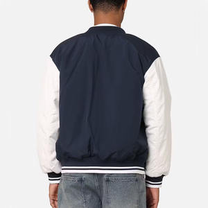 Custom Luxury Leather Canvas Stand Bomber <b>Jacket</b> Heavy Weight Wool Embroidery Chenille Zipper Closure Quilted <b>Lining</b> Front Men - Product Image 6