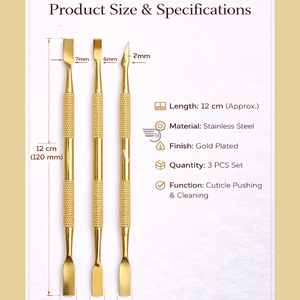 Gold Dual-End Reusable Cuticle Pusher Set Case Stainless Steel <b>Nail</b> Care <b>Kit</b> Manicure Pedicure Tools OEM Custom Logo Supplier - Product Image 4