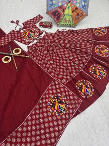 Navratri กาธิพิเศษทำงานร่วมกับกระจกลูกไม้ผ้าฝ้ายแท้ lehenga choli สำหรับงานแต่งงานแฟชั่นชาติพันธุ์และฟังก์ชั่นงานรื่นเริง - Product Image 5