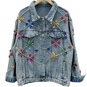 Veste en jean brodée de fleurs printemps strass Jeans manteau cristal Rivets Cowboy Cardigan hauts pour hommes - Product Image 1
