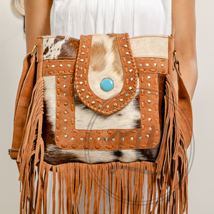 Single Handle Real Cowhide Cowfur Leather Handbag with Fringe Carving Portable Bohemian Crossbody <b>Bag</b> Decoration Winter - Product Image 2