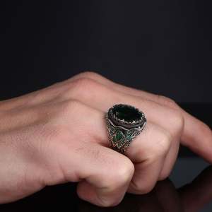 Anillo Otomano Azuris de Alta Calidad en Plata de Ley 925 para Hombre, Joyería de Moda con Piedra de Ágata Yemenita Natural, Hecho en Turquía - Product Image 3