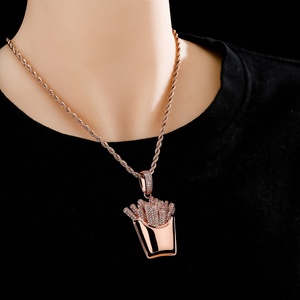 Hip Hop élégant belles frites colliers incrusté strass Zircon solide frites forme pendentif pour hommes femmes fêtes bijoux - Product Image 6
