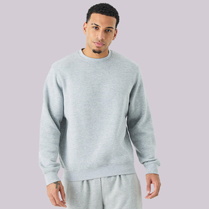 Sudadera con capucha blanca personalizada cuello redondo Unisex 100% algodón grueso Gsm sudadera de gran tamaño bordado cuello redondo en blanco hombres sudadera - Product Image 1