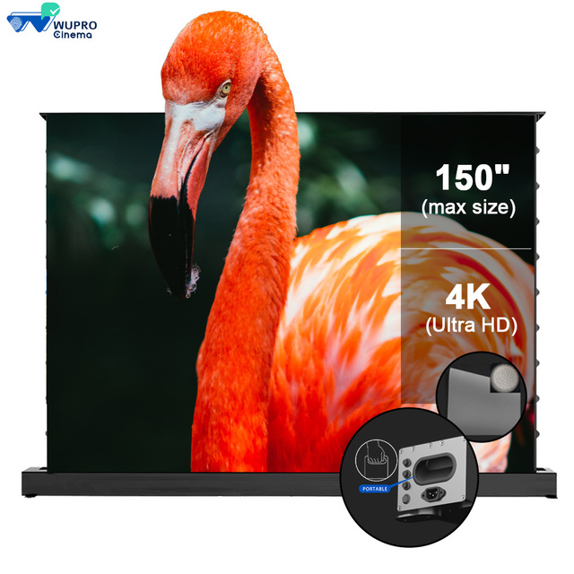 Hottest Wupro 100/120 Inch Alr Pet Crystal Floor up Projection Screen Motorized Long Throw 3D 4K Floor Rising Projector Screen
