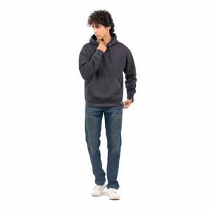 Sweats à capuche noirs pour hommes, sweat à capuche lourd pour l'hiver avec logo personnalisé, conception ODM, technique de teinture unie - Product Image 2