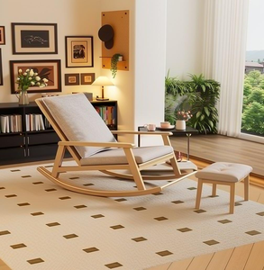 Modern Wooden Rocking Chair With Cushion Solid Back Manual Recliner Living Room Furniture Scandinavian Style - Product Image 1