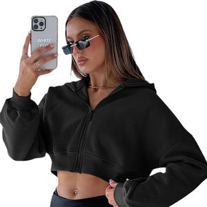 Sudadera Corta con Capucha y Cremallera para Mujer, con Logotipo Personalizado, de Moda para Invierno, Manga Larga, Top Deportivo Corto con Impresión Personalizada - Product Image 1