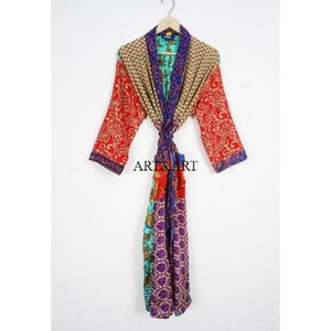 High Quality Elegant Funky Style Paisley Patchwork Silk Kimono <b>Robe</b> Soft Lounge Wear Spring Summer Nightwear Gown - Product Image 1