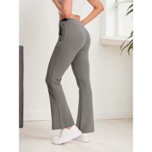 Pantaloni a Zampa d'Elefante a Vita Alta da Donna con Bottoni Stile Marinaio in Tessuto Traspirante - Product Image 1