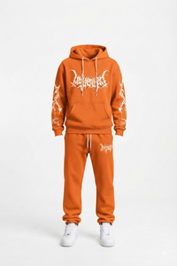 Ensemble de survêtement gothique marron pour homme, sweat-shirt à capuche et pantalon en molleton de coton à manches longues avec motif imprimé blanc, idéal pour l'automne - Product Image 5