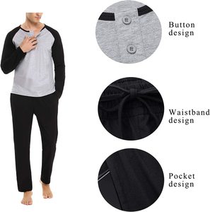 Ensemble pyjama deux pièces tricoté 100% coton pour homme avec chemise de nuit et pantalon Peignoir d'été à séchage rapide Taille personnalisée - Product Image 3