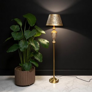 Phong Cách Cổ Kim Loại Khắc Đèn Sàn Truyền Thống Trang Trí Cao Đứng Ánh Sáng Cho Phòng Khách - Product Image 4