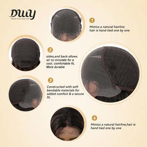 Tilly-DWY 13x6 Filter Lace Front <b>Wig</b> Free Part Medium-Length Wavy Layered Long Curly Wavy Brown <b>Black</b> Dark Roots Transparent - Product Image 5