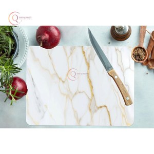 Bloc à découper en marbre blanc avec impression dorée et vaisselle de qualité supérieure Planche de boucher naturelle pour la maison et la cuisine - Product Image 2
