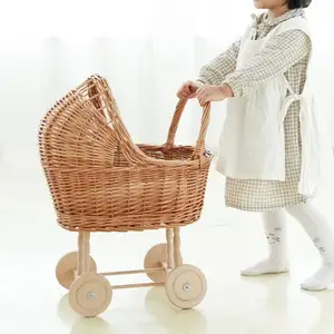 Customizable size rattan doll pram kids playtime stroller wagon for dolls prams wholesale toy strollers