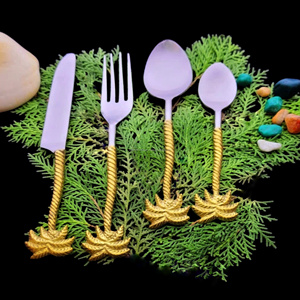 Juego de cubiertos hechos a mano de palmera de latón personalizados para el almuerzo y la cena hechos de acero y latón por el fabricante indio - Product Image 6