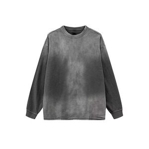 En ligne T-shirt vintage à manches longues en coton épais délavé à l'acide surdimensionné décontracté et lavé à col rond pour homme - Product Image 3