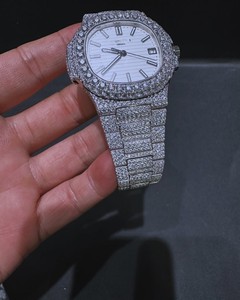 Sang trọng thép không gỉ thiết bị cầm tay timepiece vvs moissanite kim cương chất lượng cao analog hiển thị Glass tự động phong trào hip-hop - Product Image 4