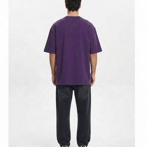Luxury Custom Drop Shoulder 100% Heavy Cotton Purple T-<b>shirt</b> <b>Men</b> Blank Mock Neck Heavyweight Oversized Boxy T <b>Shirt</b> - Product Image 2