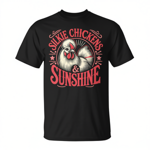 Camiseta Silkie Chickens & Sunshine, camiseta promocional unisex negra para adultos - Product Image 2