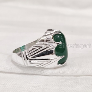 Anillo para hombre al por mayor, piedra preciosa de ónix verde Natural, anillo de piedra natal de diciembre, todos los tamaños, joyería fina árabe, anillo de Plata de Ley 925 - Product Image 4