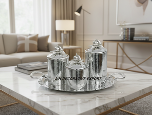 Round Stainless Steel Silver <b>Canister</b> <b>Set</b> Serving Pumpkin Tray Eco-Friendly Europe Style Handcrafted Multi-Purpose Food Storage - Product Image 2