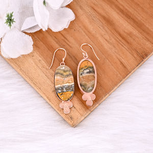 Pendientes de Piedra Preciosa de Jaspe Abejorro, Novedad, Pendientes Colgantes de Latón Chapado en Oro Rosa, Joyería de Regalo para Mujer - Product Image 4