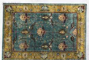 Tapis traditionnel bleu sarcelle de style persan en or, bleu et beige |    chambre chambre d'enfants |   Tapis de 8x10 à 9x12, taille personnalisable disponible - Product Image 4