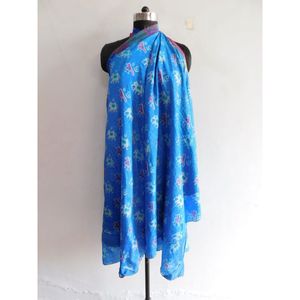 Jupe de Sari en soie bleue faite à la main Vintage 2 couches Magic Wrap réversible imprimé floral robe de danse du ventre ceinture Style décontracté naturel - Product Image 4