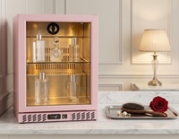 Réfrigérateur de présentation en acier inoxydable rose avec porte vitrée, pour boissons, bières, eau et desserts, style tropical pour cuisine