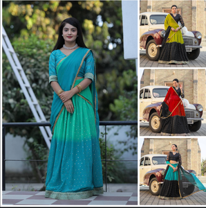 ÚLTIMO MODELO DE LEHENGA CHOLI EN COLOR CIELO ESTILOSO, TELA GEORGETTE SUAVE CON RICHO TRABAJO DE LAMINA, CON DUPATTA PARA FIESTA - Product Image 4