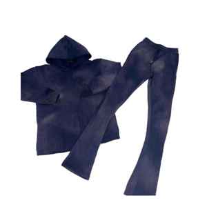 Conjunto de chándal con capucha y pantalones de chándal de algodón de rizo francés con logotipo personalizado, chándal acampanado lavado con ácido desteñido al sol - Product Image 6