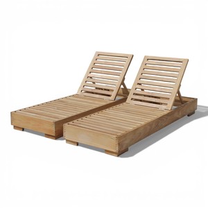 Chaise longue réglable en teck moderne, dossier résistant aux UV, écologique, durable, mobilier d'extérieur pour bord de piscine, plage, jardin - Product Image 1