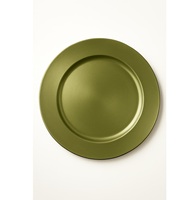 Assiette de présentation décorative vert olive de qualité supérieure, finition métallique élégante, assiette de service ronde pour mariages, événements de restauration, hôtels