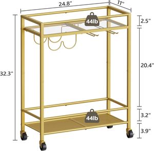 Luxury 2-Tier Metal Glass Rolling Bar Cart Wheeled Serving <b>Table</b> Kitchen Room Outdoor Mall-Catering Hotel Restaurant Helper - Product Image 2