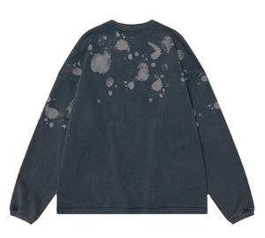 Venta al por mayor 430g peso pesado peinado algodón cuello redondo sudadera moda Retro desgastado lavado hombres sudadera - Product Image 2