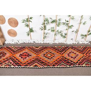 Tapis Ethnique Turc Vintage en Laine 3.1X12.1 pieds Orange et Beige Motif Géométrique Patchwork Design avec Support en Latex - Product Image 2