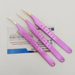Pince à épiler d'extension de cils en acier inoxydable en forme de dauphin couleur rose avec pince à épiler greffée à cils à pointe dorée - Product Image 6