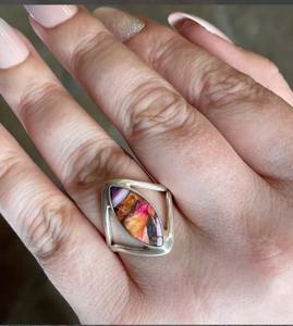 Anillo de banda fina hecho a mano de Plata de Ley 925, joyería de verano ajustable de doble piedra de gran calidad para sus bodas certificadas por IGI - Product Image 4