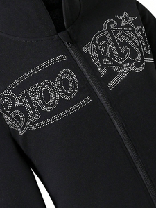 ชุดวอร์ม2ชิ้นสำหรับผู้ชายผ้าคอตตอนฟลีซประดับพลอยเทียมมีซิปและกางเกงออกแบบโลโก้ได้ตามต้องการ - Product Image 3