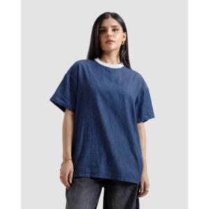 เสื้อยืดเดนิมพื้นฐาน ผ้าฝ้าย 100% 180 กรัม ระบายอากาศได้ดีและกันยับ ทรงพอดีตัว พร้อมโลโก้และตัวอักษรพิมพ์ซิลค์สกรีน - Product Image 3