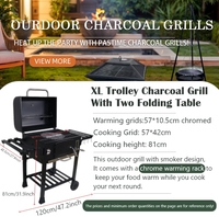 Barbecue à charbon de bois avec grande surface de cuisson, chariot avec table pliante, en acier et fer thermolaqué, télécommande, grille en fonte