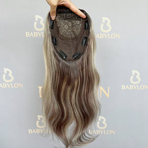 Perruque de cheveux humains vierges, postiche de base blond avec grande pince, bonnet en dentelle transparent, 20x20cm - Product Image 3