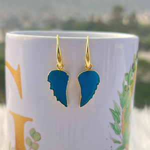Bijoux de mode pour femmes, pierre précieuse en calcédoine bleue, boucles d'oreilles en forme d'ailes d'ange, plaqué or 18 carats, hypoallergénique, boucles d'oreilles pendantes pour elle - Product Image 3