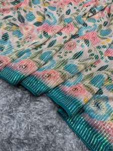 Diseñador de calidad superior Hermosas lentejuelas trabajo estampado floral en Heavy Georgette Fabric Sari Disponible a precio al por mayor - Product Image 4